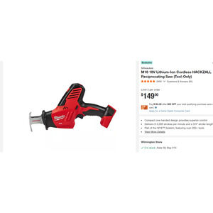 Milwaukee M18 18V 18 Volt 2625-20 Cordless Hackzall Reciprocating Saw Sawzall